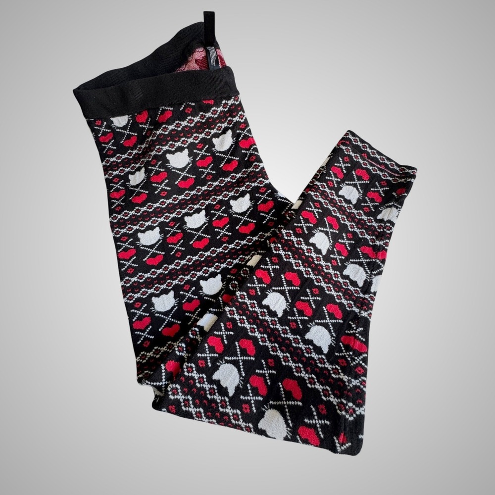 Torrid Womens Plus Size 2 Fair Isle Cat Heart Knit Leggings Black Red Holiday